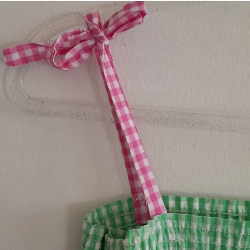 LILLY PULITZER Green And White Gingham Sun Dress Size 16